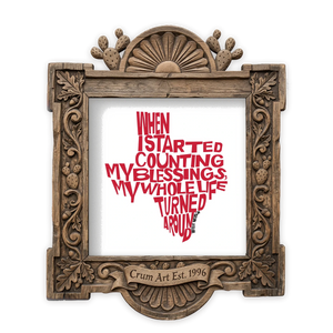 Willie Nelson Blessings Quote — Texas art print by Betsy Crum in a square carved wood frame