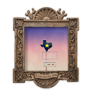 Texas Shaped Sign, Miss You — Texas art print by Betsy Crum in a square carved wood frame