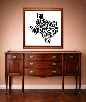 Davy Crockett quote Texas art print by Betsy Crum framed in a western styled room