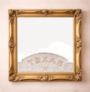 Marfa Building Print art print in a gold frame by Betsy Crum — square west texas art from Crum Art, available at crumart.com. This museum quality print is made right here in Texas.