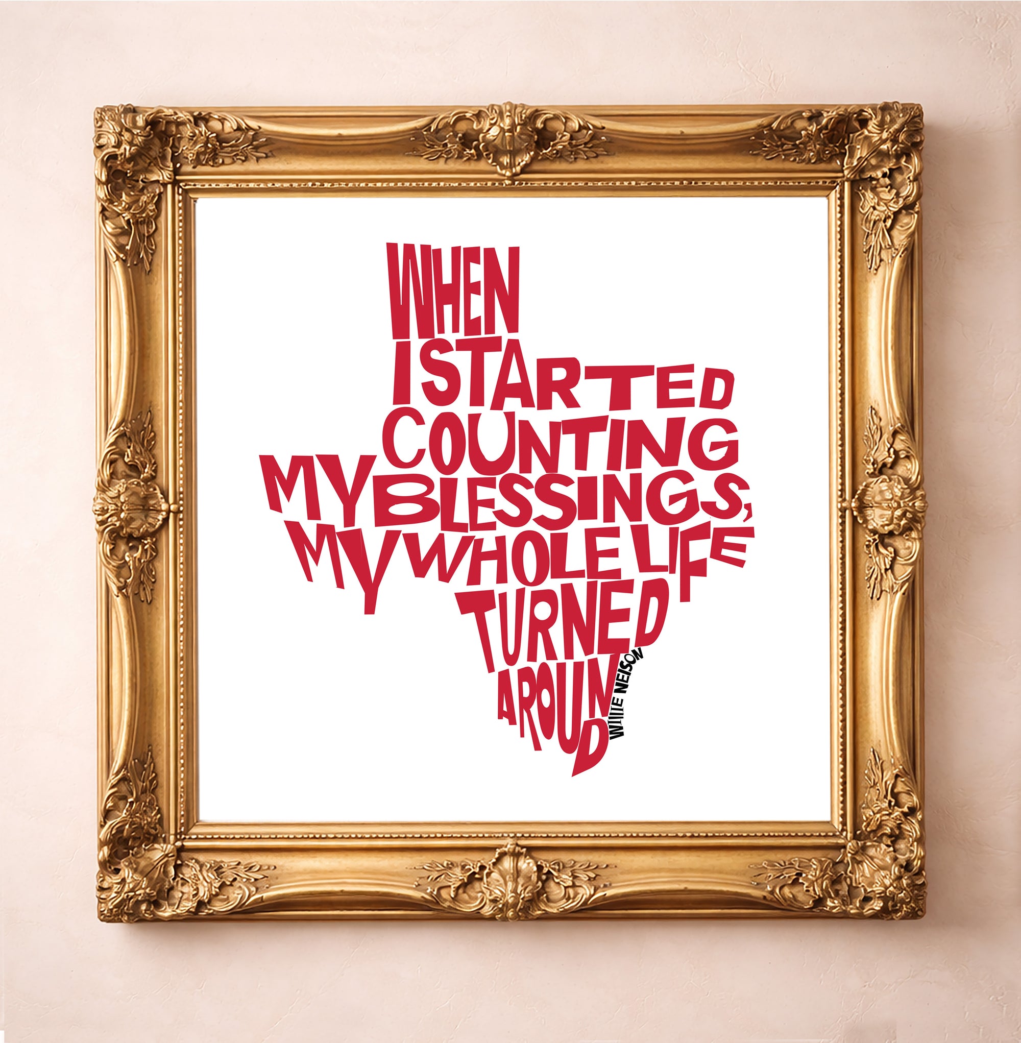Texas Music Quote Art Print by Betsy Crum, inspired by childhood memories of wanting to be Willie Nelson and On the Road Again. This quote by Texas music legend Willie Nelson gives a room warmth, wit, and a little soul, available at crumart.com. This museum quality print is made right here in Texas.