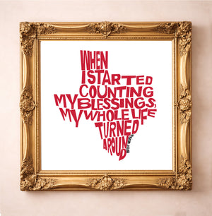 Texas Music Quote Art Print by Betsy Crum, inspired by childhood memories of wanting to be Willie Nelson and On the Road Again. This quote by Texas music legend Willie Nelson gives a room warmth, wit, and a little soul, available at crumart.com. This museum quality print is made right here in Texas.