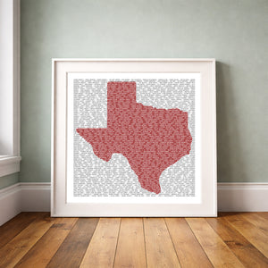 Texas Singer Songwriters print by Carl Crum framed upright against a grey-green wall