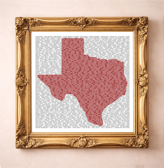 Texas Singer Songwriters — Texas art print by Carl Crum in a square gold frame