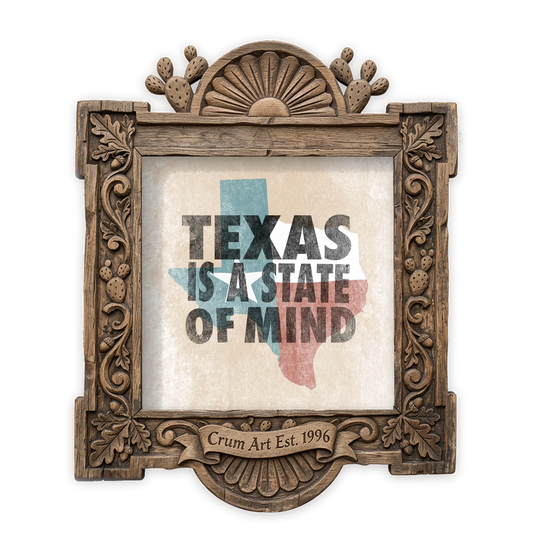 Texas Art | Texas State of Mind | Betsy Crum — art print in a carved wood frame, Crum Art