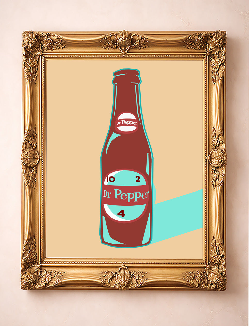 Dr Pepper 10 2 4 bottle print by Betsy Crum in a gold frame