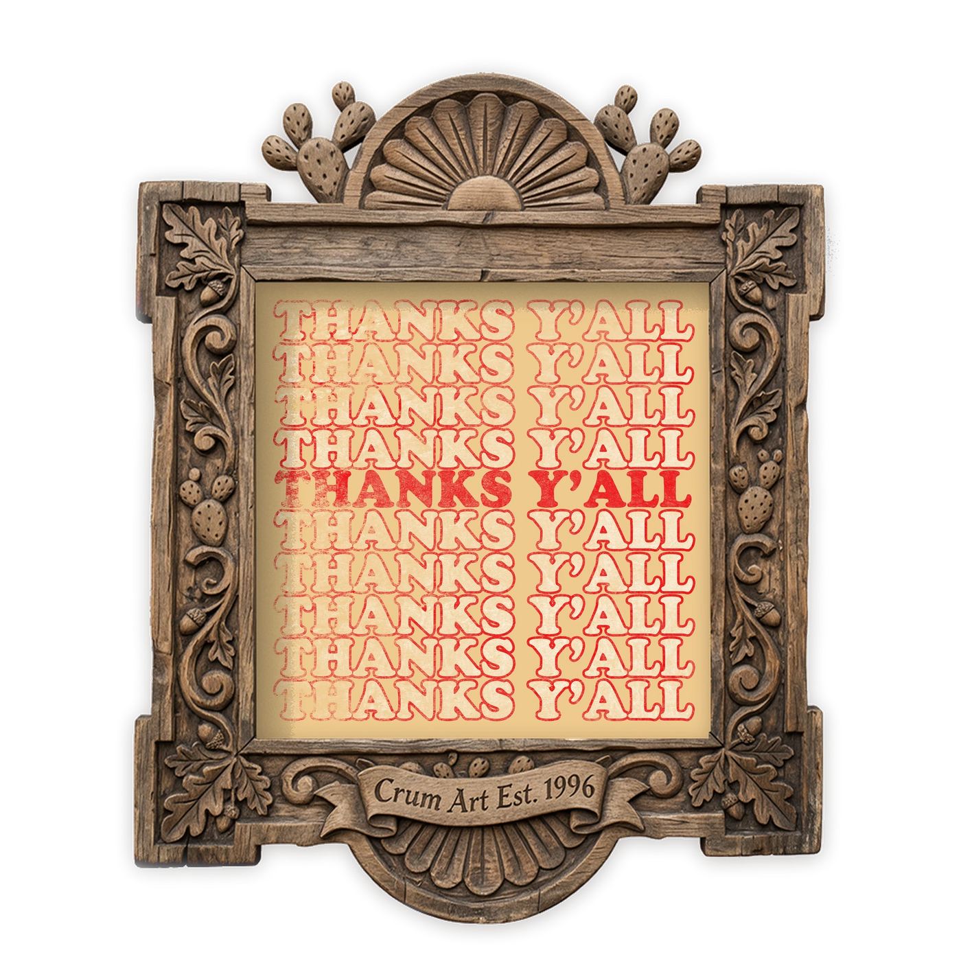 Typography Art | Thanks Y'all | Betsy Crum — art print in a carved wood frame, Crum Art