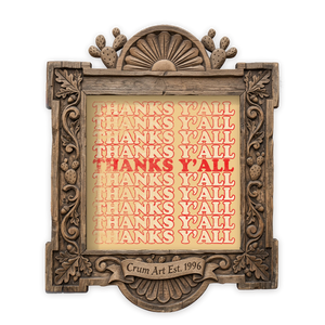 Thanks Y'all — typography art print by Betsy Crum in a square carved wood frame