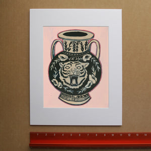 Tiger Art Print Matted in Bright White, ready for gift giving.  Created by caya crum, this shows the Tiger Art print matted to 11x14" in a bright white mat.