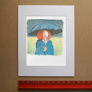 Tim Curry as Pennywise print by Caya Crum shown matted in white