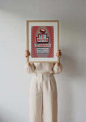 Top Notch Hamburgers Sign Austin art print by Betsy Crum — framed with velvet mat