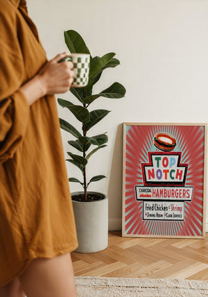 Top Notch Hamburgers Sign Austin art print by Betsy Crum — framed with velvet mat