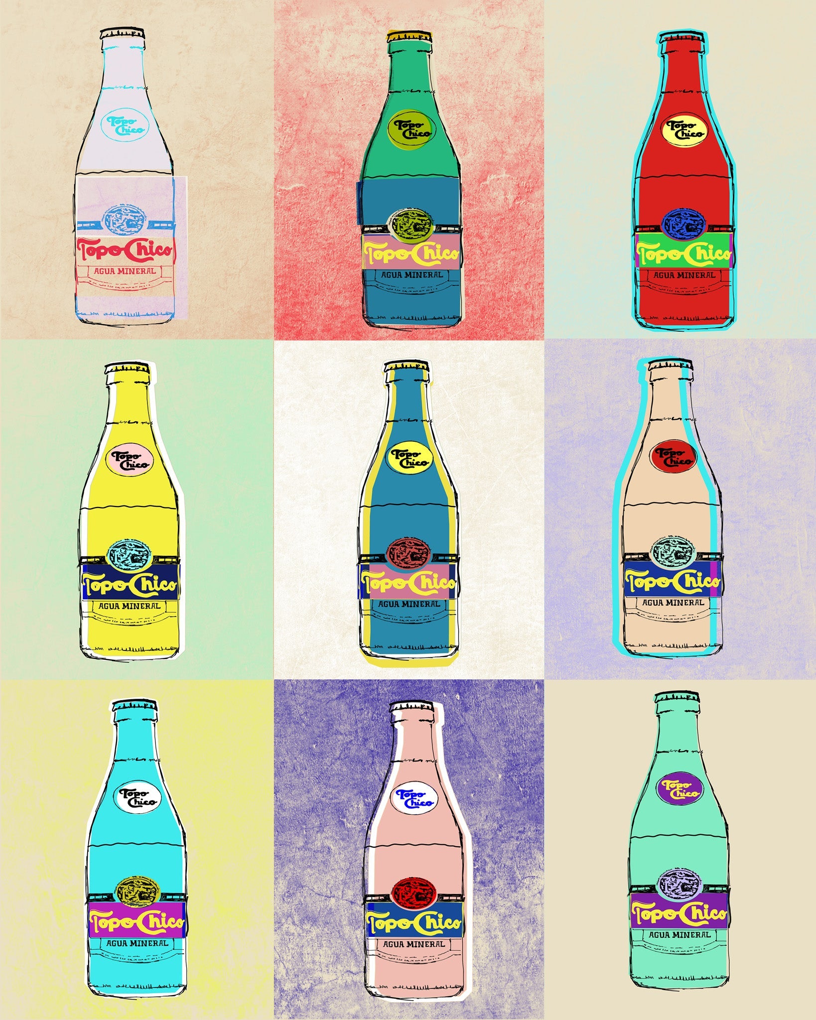 Topo Chico Art - Warhol-Style Pop Art Grid Print | Betsy Crum Art Crum Art