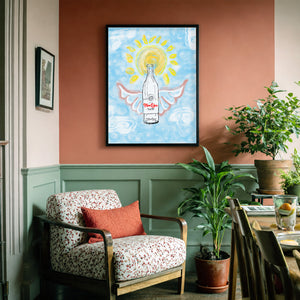 Topo Chico butterfly wings print by Betsy Crum in a soft neutral corner