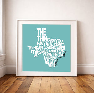 Texas Music Wall Decor Townes Van Zandt Quote Texas Shaped Art Print | Betsy Crum
