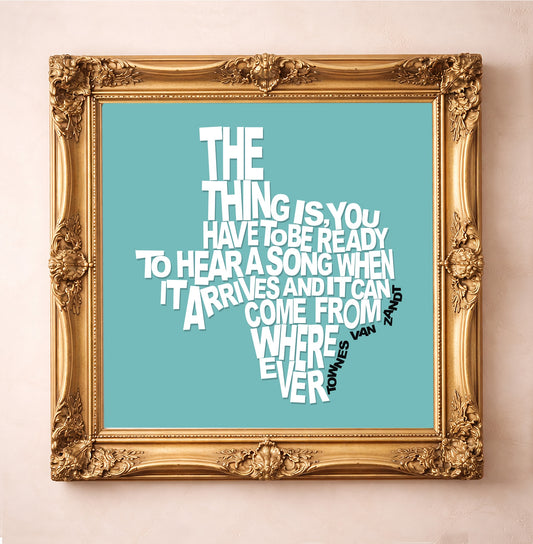 Townes Van Zandt Art Print Betsy Crum Texas Music wall decor gold frame