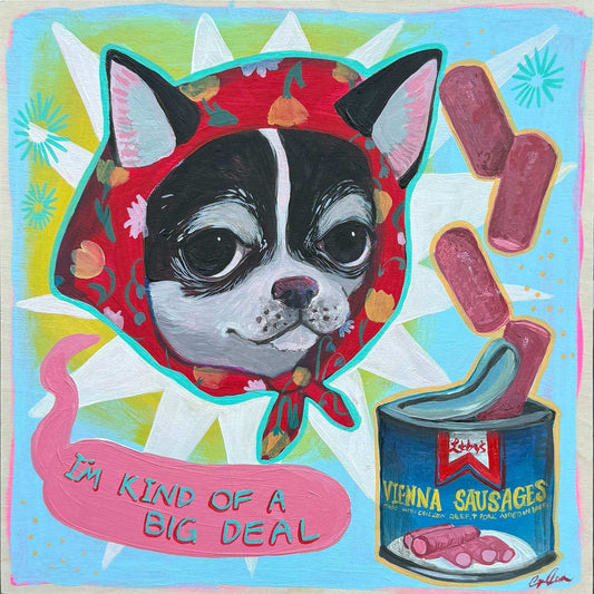 Colorful Chihuahua art print with Vienna sausage can by Caya Crum made in Texas