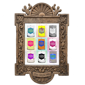 Nine Lone Star Cans — bar art print by Betsy Crum in a carved wood frame