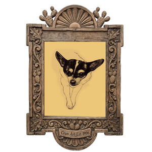 Edie the Rodeo Dog — dog art print by Caya Crum in a carved wood frame