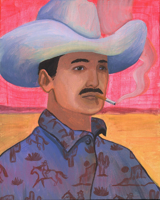 Jesse - Smoking Cowboy in Pattern Shirt Print | Western Decor | Caya Crum Art