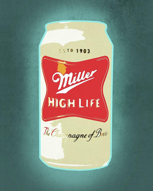 Vintage Miller High Life beer can art print on acid-free cotton paper with archival inks