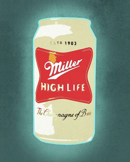 Miller High Life Art Print by Betsy Crum featuring vintage beer can design on cotton rag paper