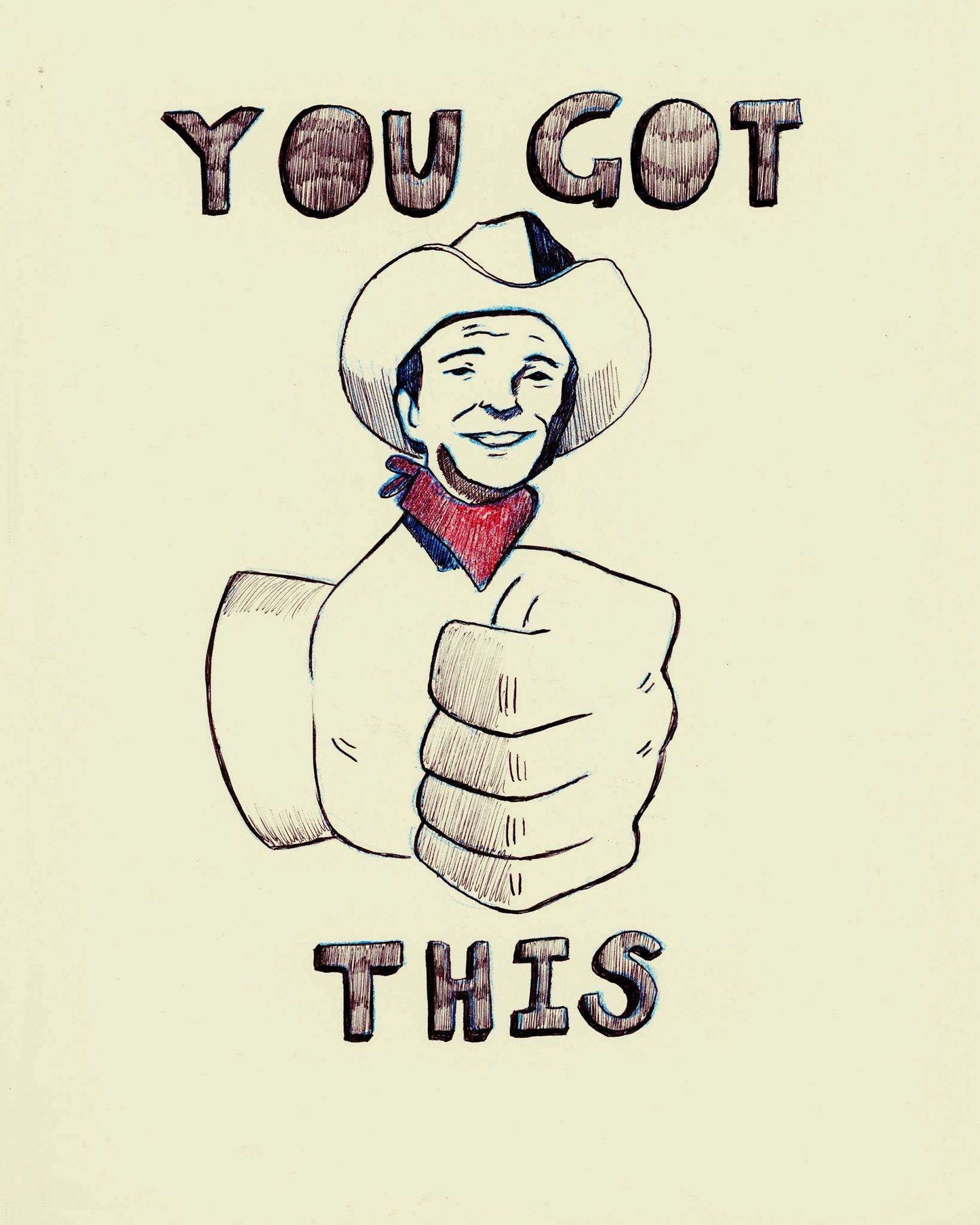 You Got This Cowboy Print by Caya Crum featuring a smiling cowboy giving a thumbs-up in western decor style