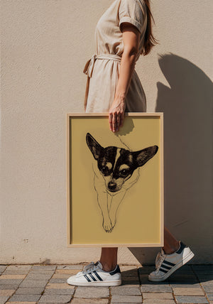 Edie the Rodeo Dog art print by Caya Crum — framed with velvet mat
