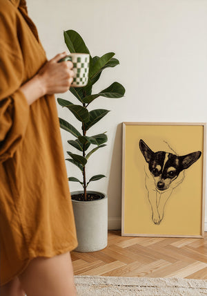Edie the Rodeo Dog art print by Caya Crum — framed with velvet mat