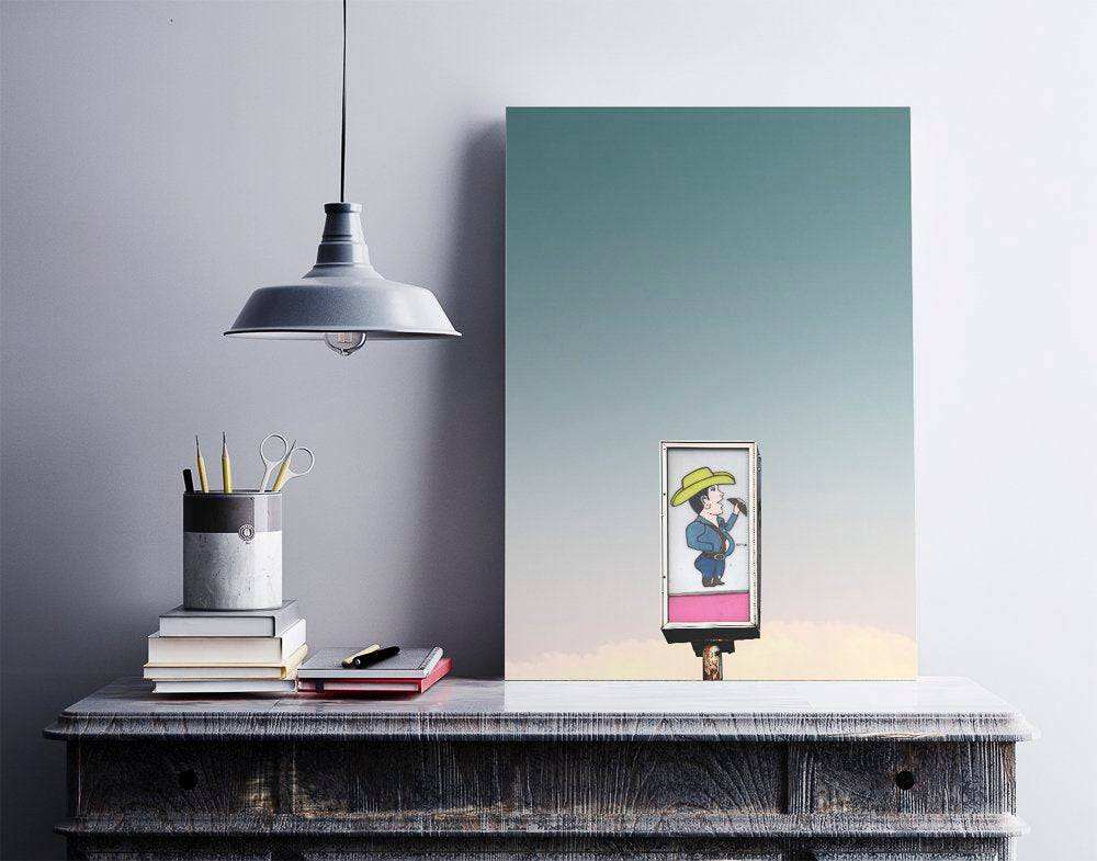 Texas Cowboy Taco Fine Art Print by Betsy Crum on cotton rag paper with archival inks displayed on a desk