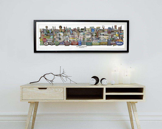 Dallas Classic Art Print by Betsy Crum framed on wall above modern wooden console table