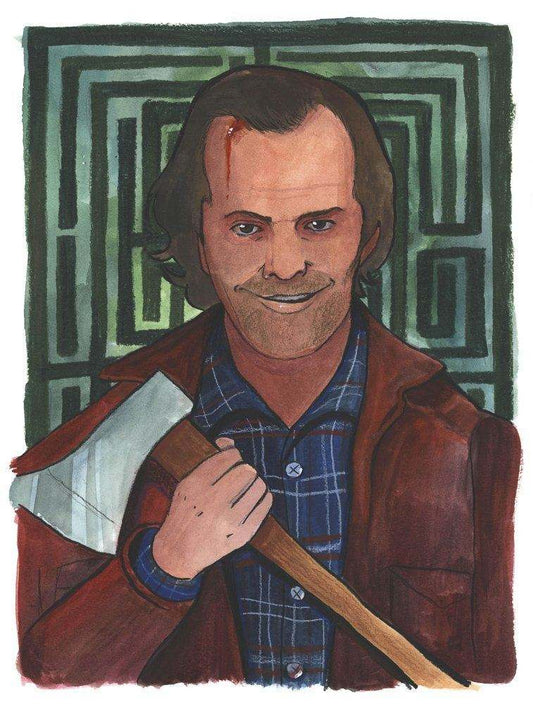 Jack Nicolson Danny Boy modern art print by Betsy Crum with axe and maze background on cotton rag paper