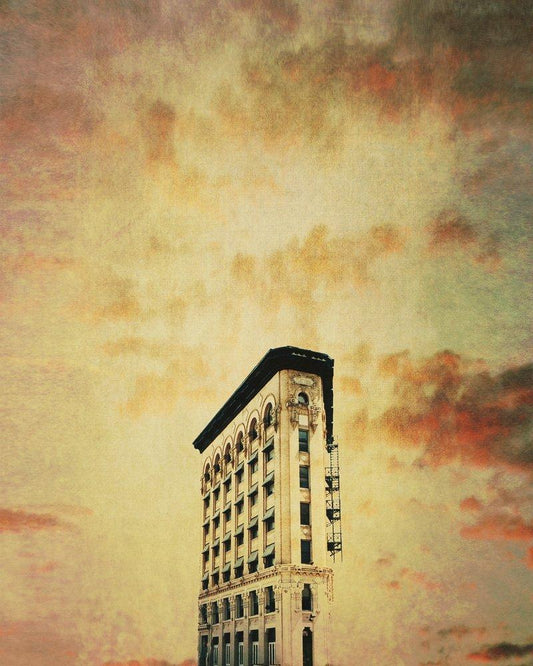 Artistic print of the Flat Iron Building on textured acid-free cotton paper with archival pigment inks