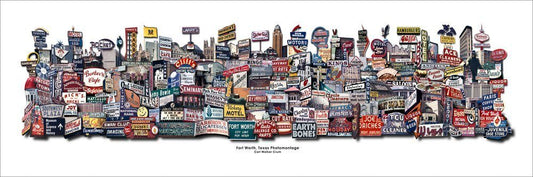 Fort Worth Classic museum print featuring vintage Texas signage on acid-free cotton paper signed by artist