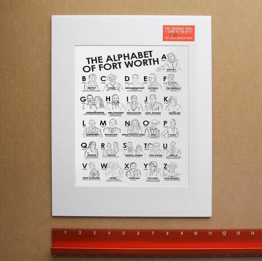 Fort Worth People Alphabet museum print on acid-free cotton paper with artist's signature and archival pigment inks.