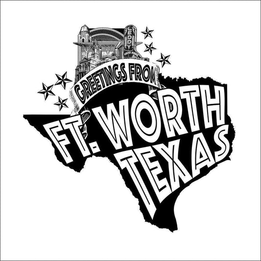 Greetings From Fort Worth Texas black and white art print by Betsy Crum on cotton rag paper