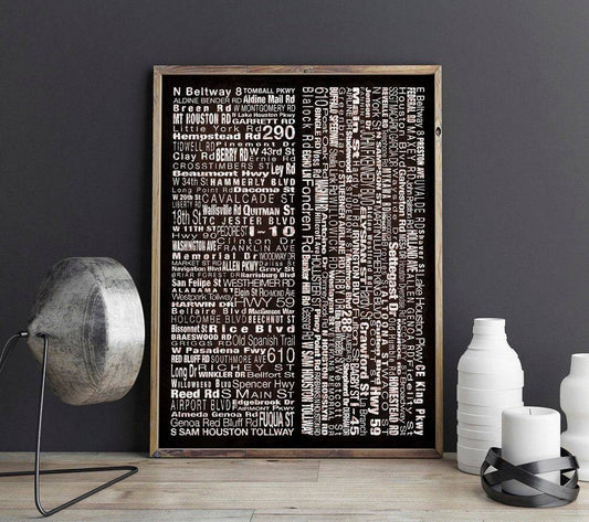 Houston Streets North South East West modern art print on cotton rag paper by Betsy Crum, Texas wall art