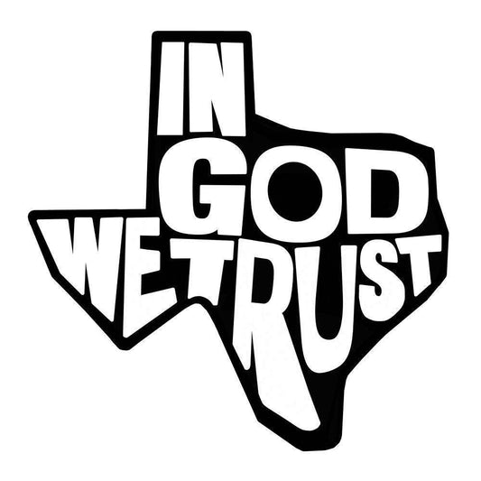 In God We Trust text art inside Texas state shape black and white print
