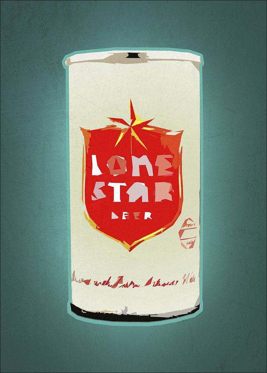 Lone Star Beer Art Print by Betsy Crum, modern wall art on cotton rag paper with archival inks, made in Texas.