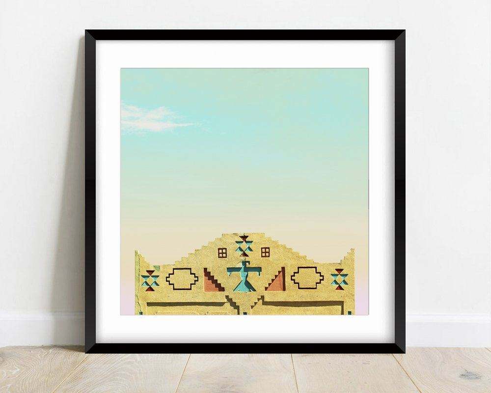 Mountainair New Mexico Courthouse framed art print by Betsy Crum with southwestern geometric design and pastel sky background