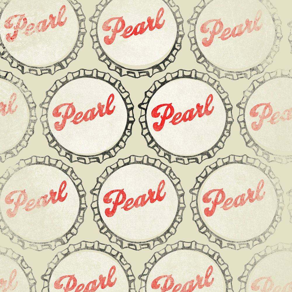 Pearl Beer Bottlecap art print with repeated vintage bottle caps by Betsy Crum on cotton rag paper