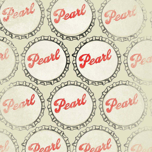Pearl Beer Bottlecap art print with repeated vintage bottle caps by Betsy Crum on cotton rag paper