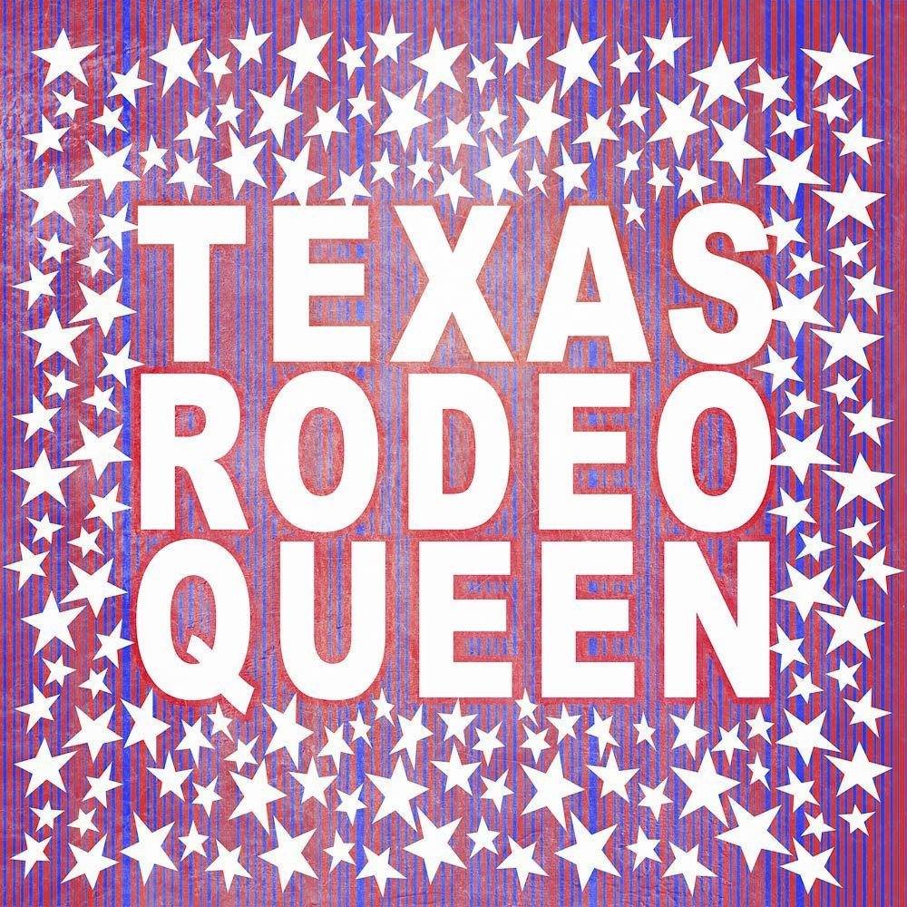 Texas Rodeo Queen art print with white stars on red and blue striped background by Betsy Crum