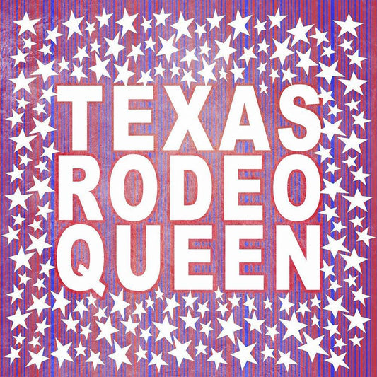 Texas Rodeo Queen art print with white stars on red and blue striped background by Betsy Crum