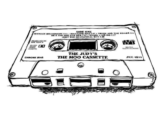 The Judy's Art Print black and white sketch of a vintage cassette tape by Betsy Crum on cotton rag paper