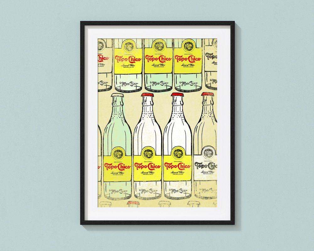 Topo Chico Print by Betsy Crum featuring vintage style bottles on cotton rag paper archival art print