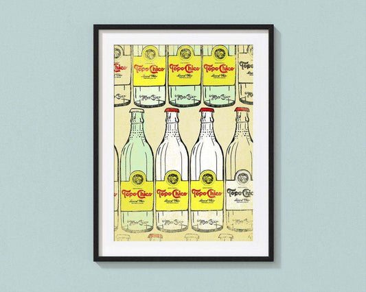 Topo Chico Print by Betsy Crum featuring vintage style bottles on cotton rag paper archival art print