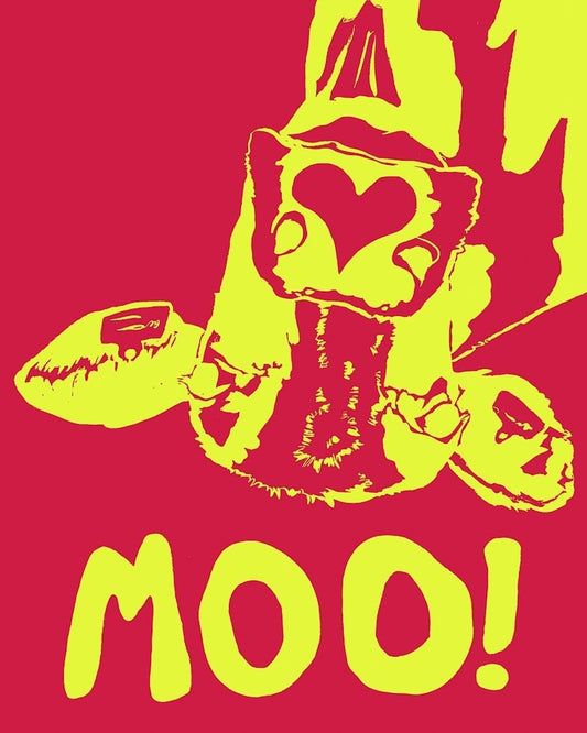Moo Cow Print Red & Yellow art print by Caya Crum