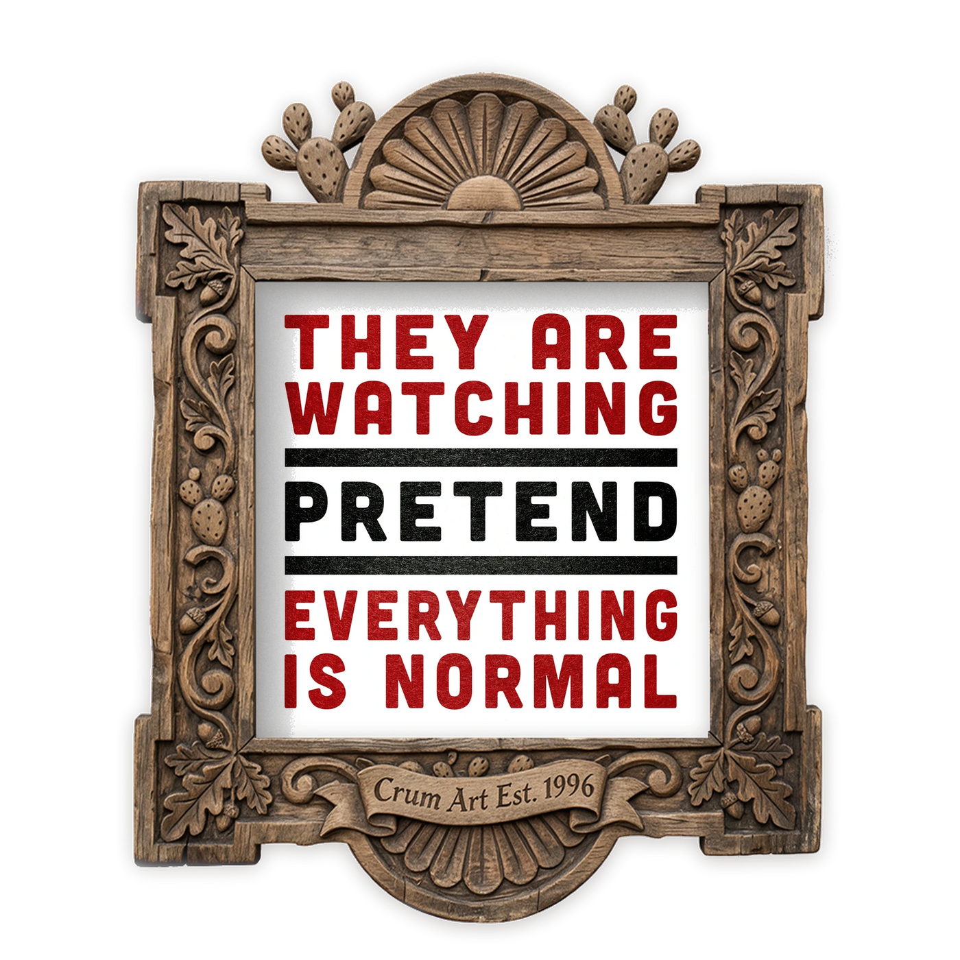 Funny Wall Art | They Are Watching | Betsy Crum — art print in a carved wood frame, Crum Art