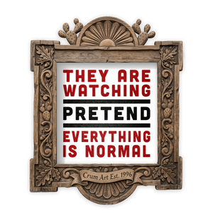 They Are Watching — funny art print by Betsy Crum in a square carved wood frame
